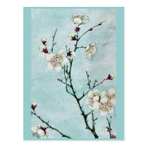 Branches de prune avec les fleurs Ukiyo-e. Cartes Postales
