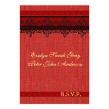 Brocard rouge de damassé épousant RSVP Cartons D'invitation
