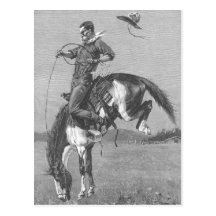 Bronco s'opposant par Remington, cowboy vintage Carte Postale