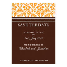Brown et damassé orange sauvent la carte postale d invitations personnalisées