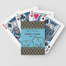 Brown et faire-part bleu de bébé d'éléphant cartes de poker