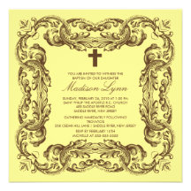 Brown et invitation vintage jaune de baptême de ca