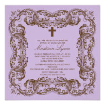 Brown et invitation vintage pourpre de baptême de 