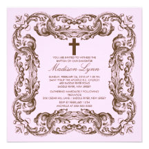 Brown et invitation vintage rose de baptême de cad