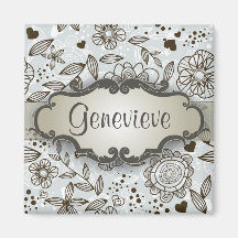 Brown sur floral bleu avec la plaque signalétique aimant