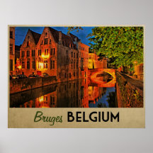 Bruges Belgique la nuit Affiche
