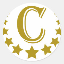 C-Lettre-Étoile-Couronne Autocollant Rond