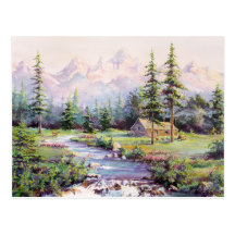 CABINE de RONDIN de MONTAGNE par SHARON SHARPE Cartes Postales