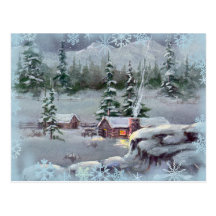 CABINE de RONDIN et SWNOWFLAKES par SHARON SHARPE Cartes Postales