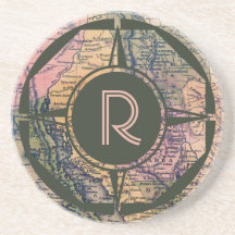Caboteur historique de grès de carte de monogramme dessous de verres