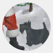 Cadeaux de Noël de Terrier d'écossais Autocollant Rond