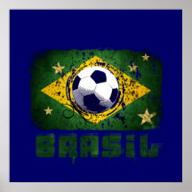 Cadeaux grunges de drapeau du football du Brésil Posters