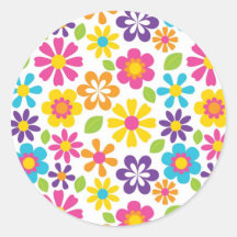 Cadeaux hippies d'ados de flower power d'arc-en-ci autocollant rond
