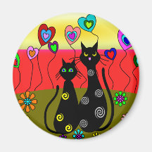 Cadeaux noirs d'art d'amoureux de les chats aimant pour réfrigérateur