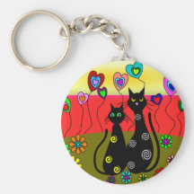 Cadeaux noirs d'art d'amoureux de les chats porte-clef