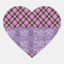 Cadeaux pourpres de coutume d'étincelle de plaid autocollants en cœur