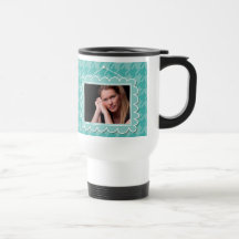 Cadre de tableau mignon avec le pied-de-poule bleu tasse à café