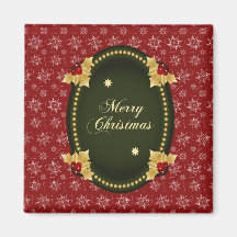 Cadre d'or de Joyeux Noël avec le houx Magnets Pour Réfrigérateur