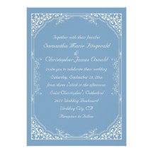 Cadre floral crème vintage sur le mariage bleu de  carton d'invitation