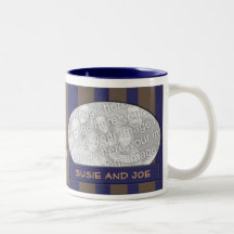 Cadre rayé bleu et brun de photo tasse à café