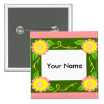 Cadre rose et jaune de fleur, votre bouton nommé badges