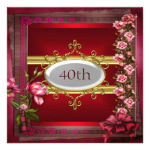 Cadre rouge de fleur de fête d'anniversaire invitation personnalisée