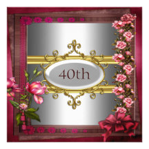 Cadre rouge de fleur de fête d'anniversaire invitations personnalisées