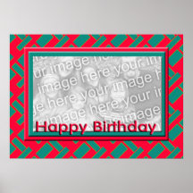 Cadre rouge de photo de joyeux anniversaire affiches