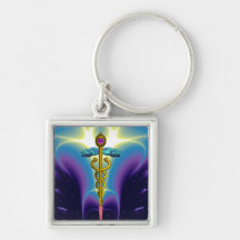 CADUCÉE, améthyste vibrante d'or Porte-clefs
