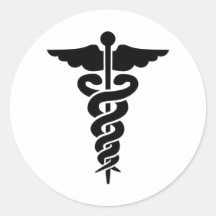 Caducée médical de symbole adhésif rond