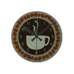 Café Brown et Teal de la tasse O Pendule Murale