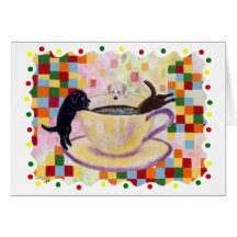 Café Labradors avec les points colorés Cartes De Vœux