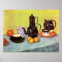 Cafetière bleue d'émail de Van Gogh, poterie de te Posters