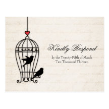 Cage à oiseaux de fantaisie et coeur romantique ép carte postale