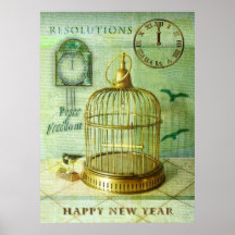 Cage à oiseaux en bronze poster