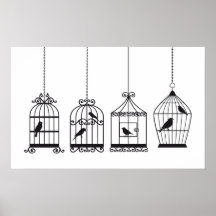 Cages à oiseaux vintages avec les oiseaux mignons affiches