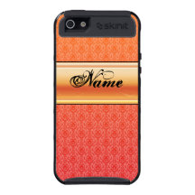 Caisse orange d'Iphone 5 de damassé de monogramme