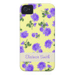 Caisse pourpre personnalisée de fleurs - jaune crè coques iPhone 4 Case-Mate