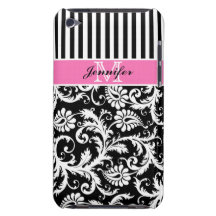 Caisse rayée rose, noire, blanche de contact d'iPo Coques Barely There iPod