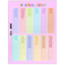 Calendrier perpétuel coloré d'anniversaire tableaux blancs  effaçables à sec