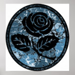 Camée rose affligée de silhouette - bleu affiche