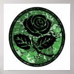 Camée rose affligée de silhouette - vert poster