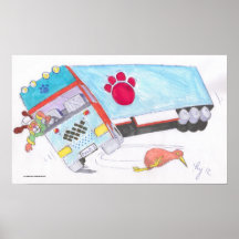 Camion de camion de bande dessinée avec l'oiseau d posters
