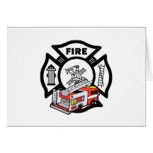 Camion de pompiers rouge carte de vœux