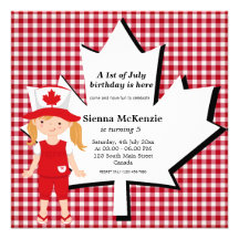 Canadian birthday girl custom invitations