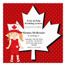 Canadian birthday girl personalized invitation