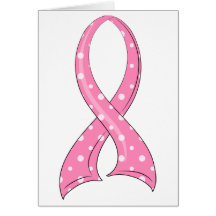 Cancer du sein de ruban de rose de point de polka carte de vœux