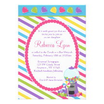 Candy Stripes Bat Mitzvah Custom Invitation