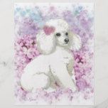 Caniche blanc dans l'art et les cadeaux de lilas tract