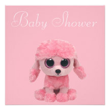 Caniche, chaussures de bébé et baby shower roses d invitations